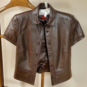 Elements by Vakko leather jacket short sleeves XS